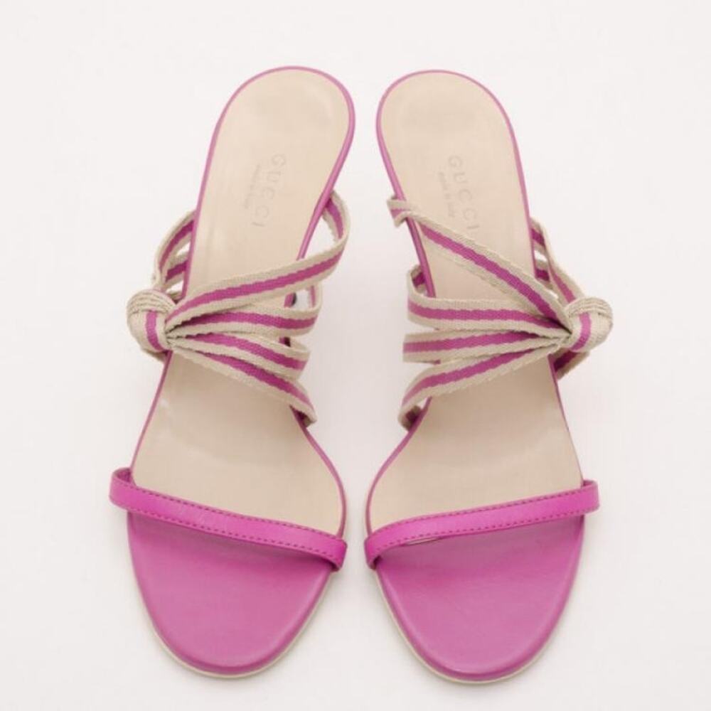 Gucci Pink and Beige Stripe Knotted Sandals Size 8 
Authentic